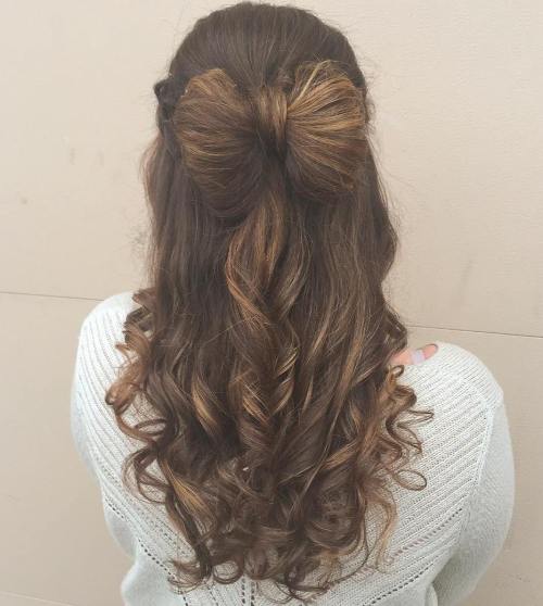 half updo bow hairstyle